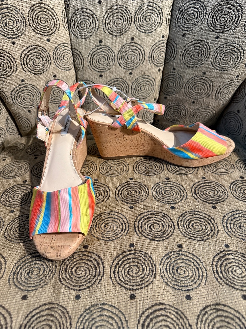 Alex Marie Rainbow Striped Cork Wedge Sandals
